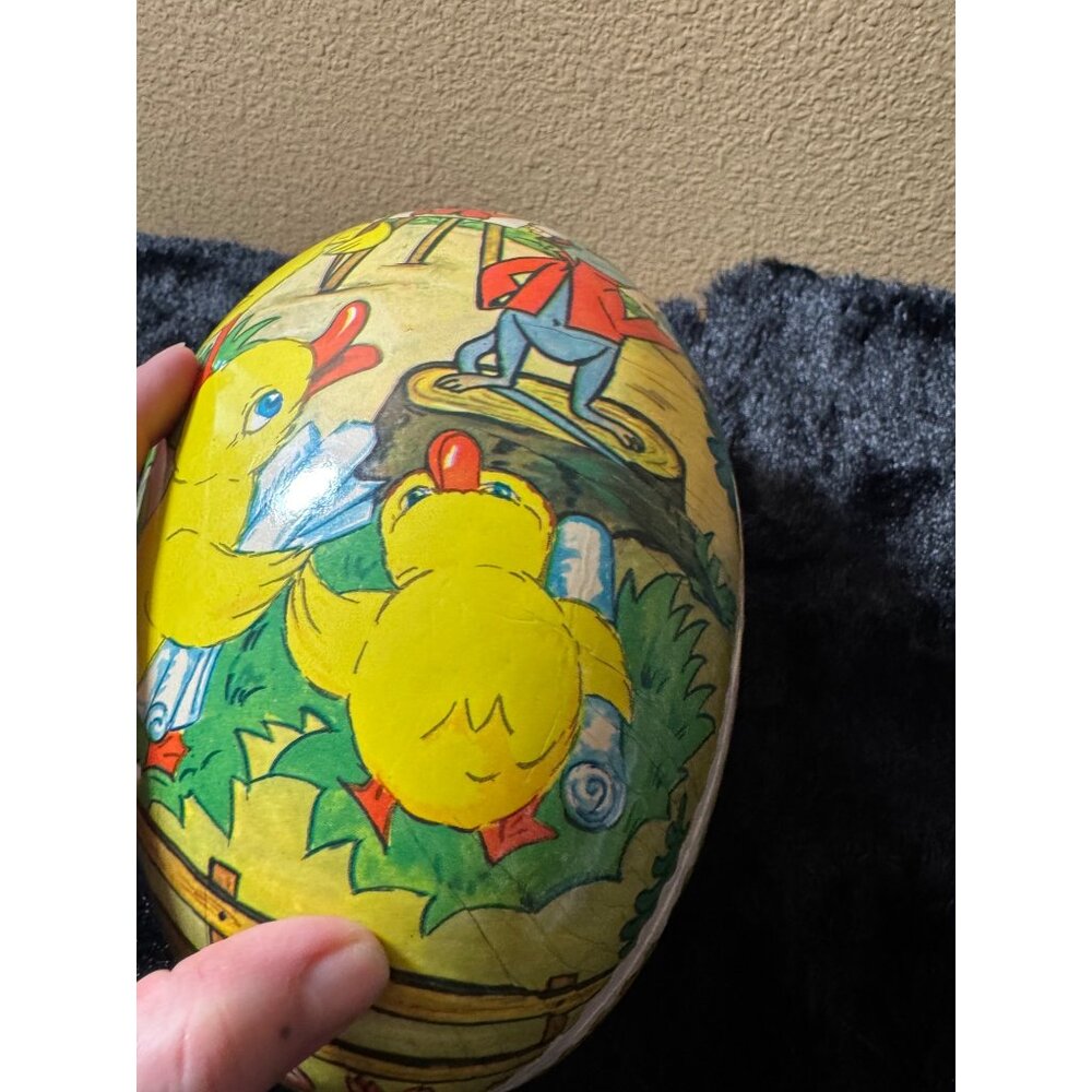 Vintage Papier-Mâché Easter Egg With Duck & Mouse Painters 11" - Picture 8 of 11